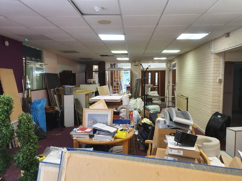 The Centre lobby area being sorted ready for cleaning and refurbishment